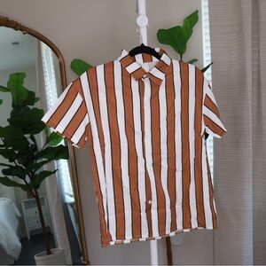 Brown and White Striped Men's Shirt